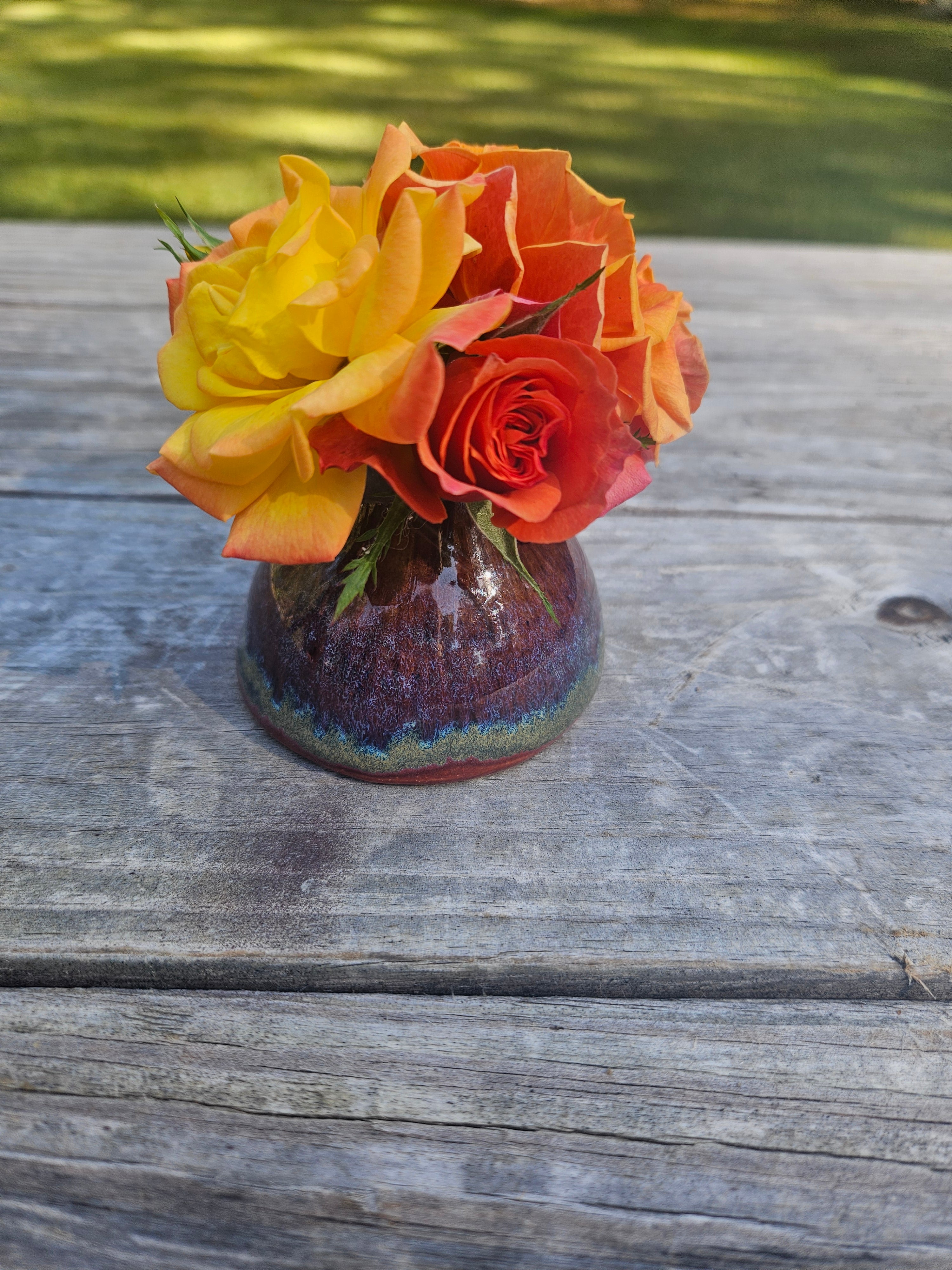 Wheel-Thrown Stoneware Tiny Vase – Purple, Green & Blue Glaze