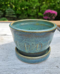 Wheel-Thrown Stoneware Small Flower Pot – Blue-Green Mid-Fire Glaze