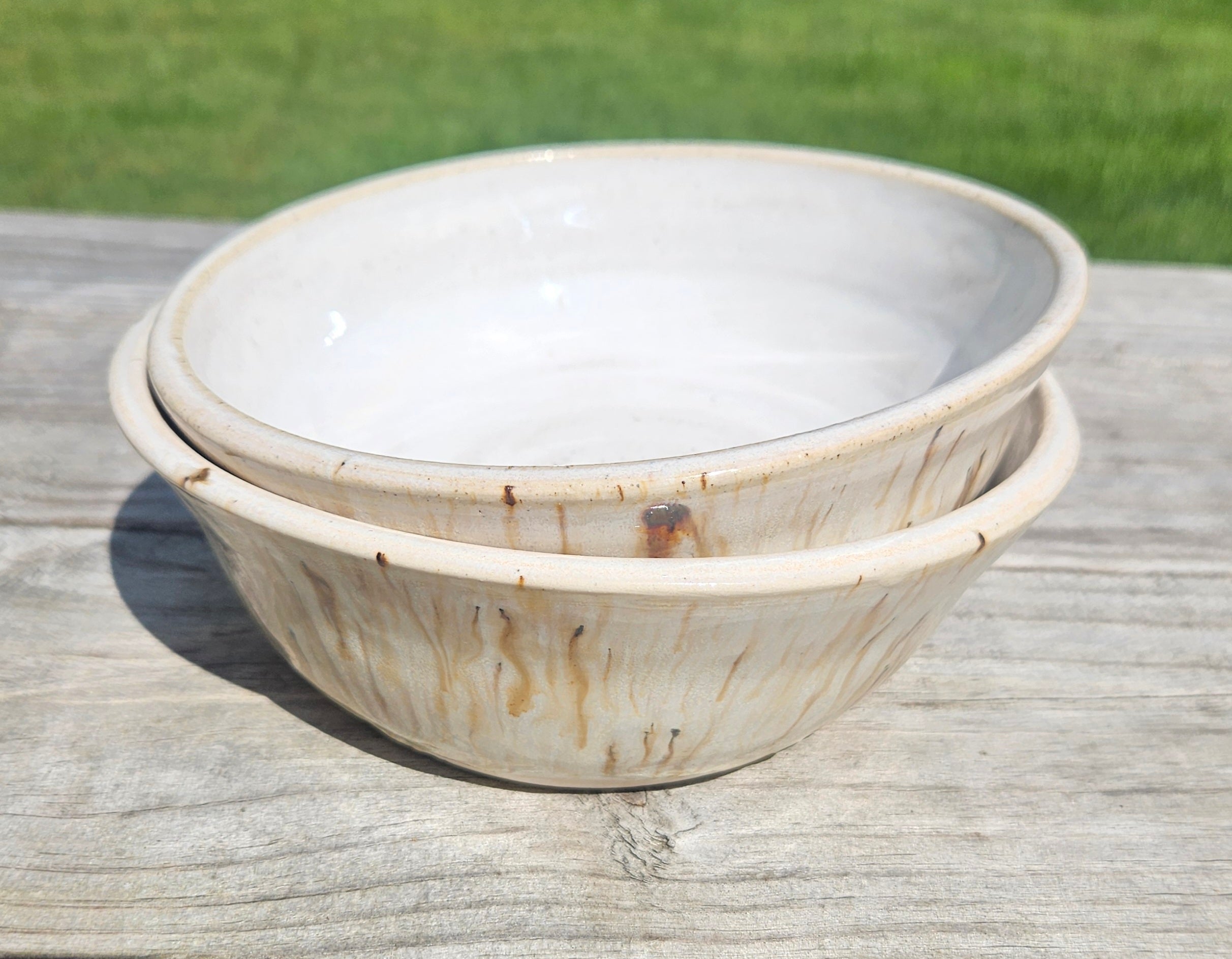 Wheel-Thrown Stoneware Bowls – Mid-Fire White & Brown Glaze (Set of Two)