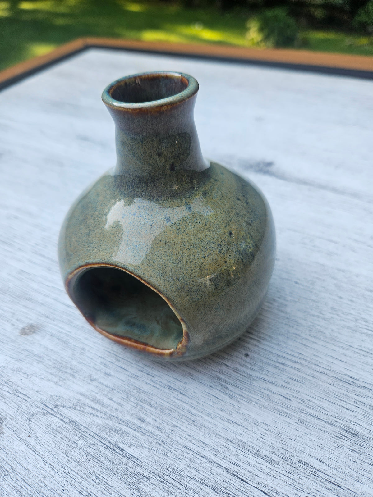 Handthrown Stoneware Mini Chiminea — Sage Green Glaze