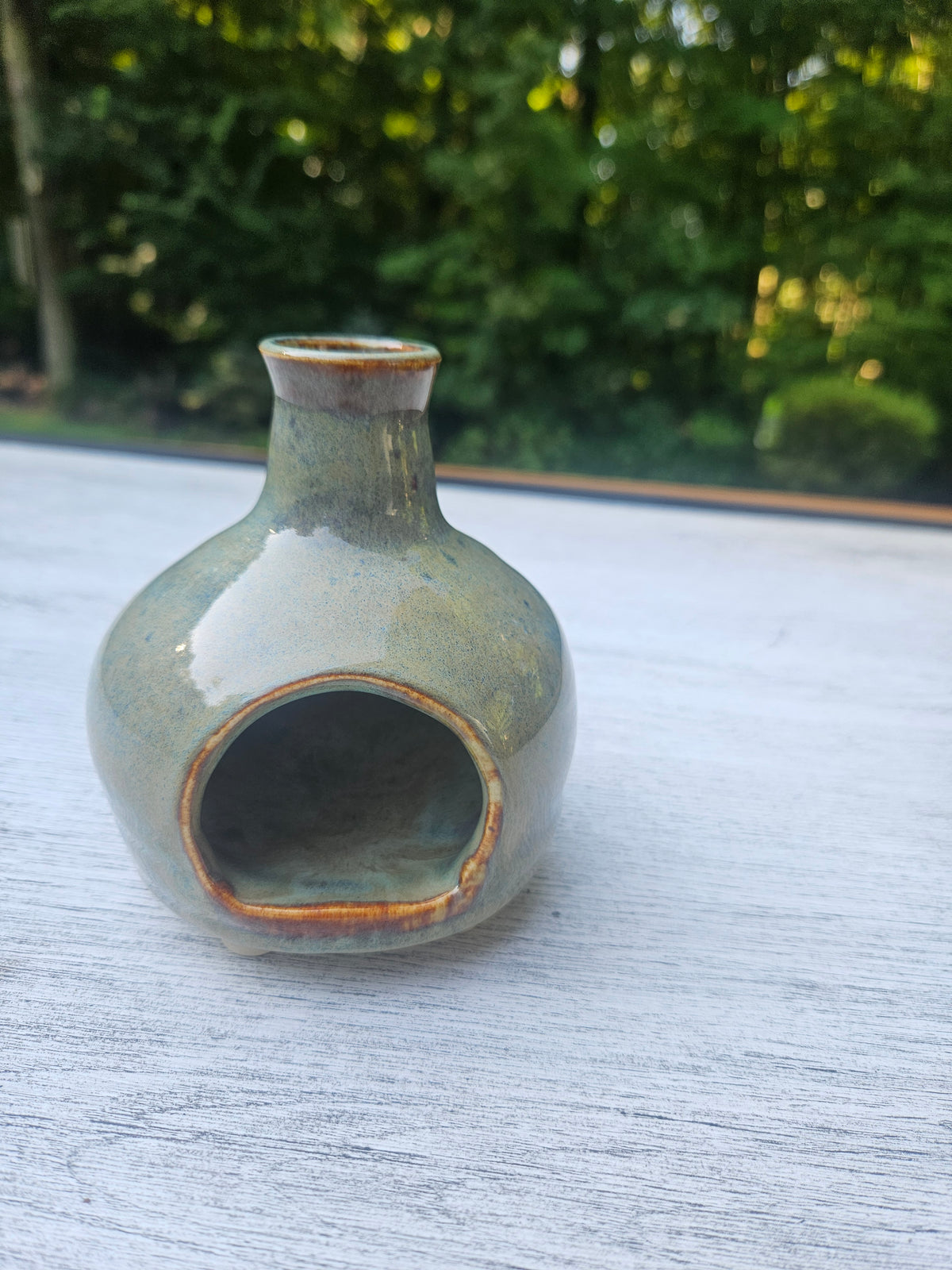 Handthrown Stoneware Mini Chiminea — Sage Green Glaze