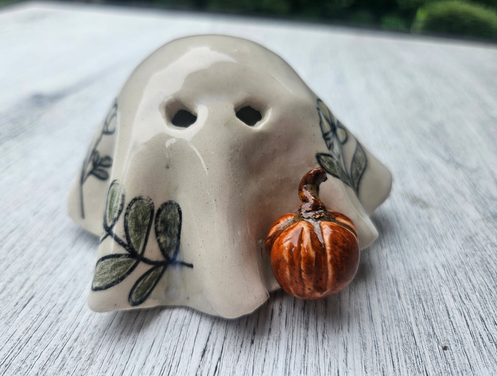 Botanical Tea Light Ghost – Pumpkin Companion
