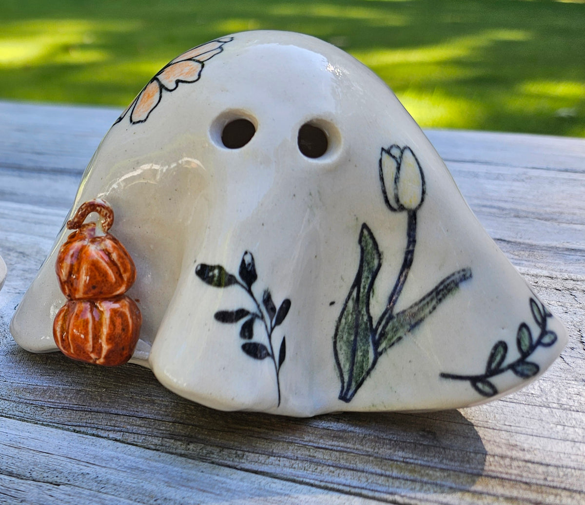 Botanical Tea Light Ghost – Pumpkin Pair