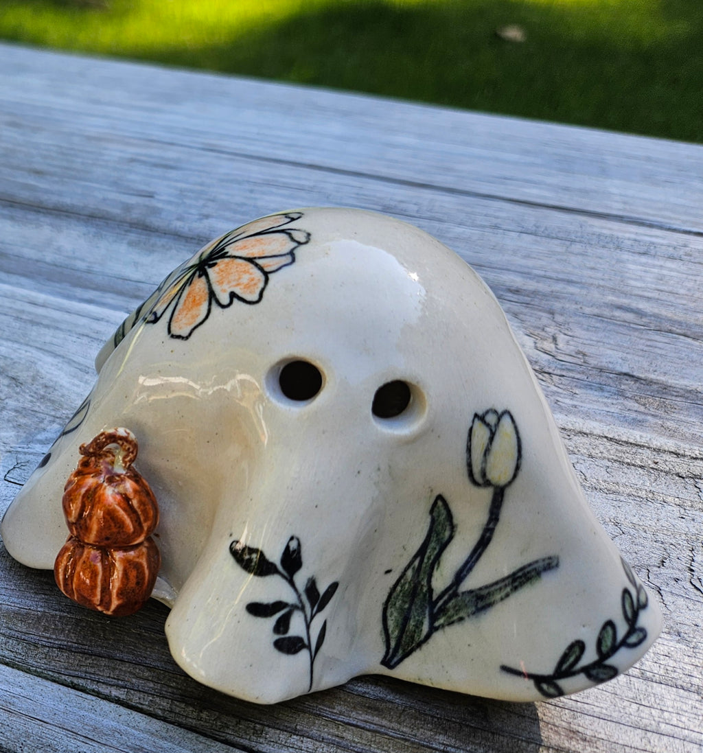 Botanical Tea Light Ghost – Pumpkin Pair