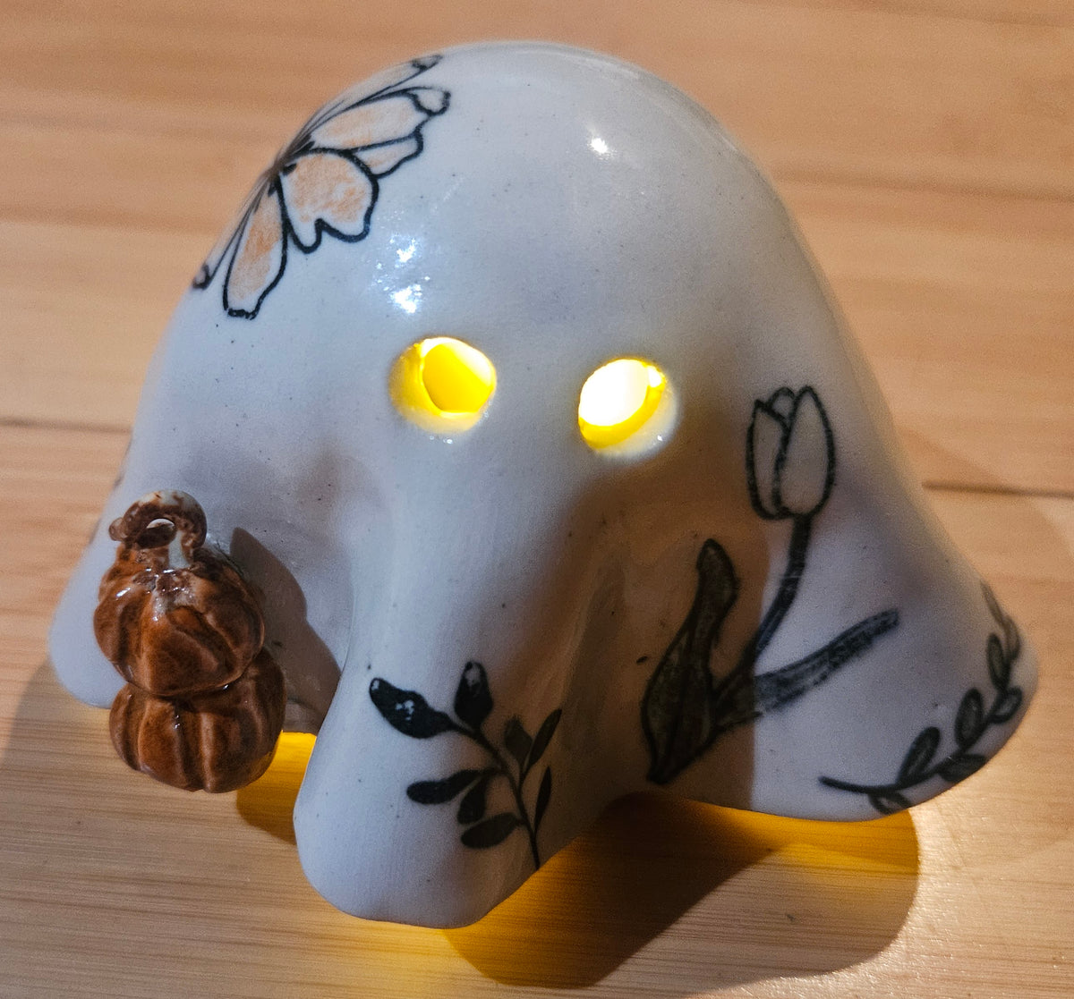 Botanical Tea Light Ghost – Pumpkin Pair